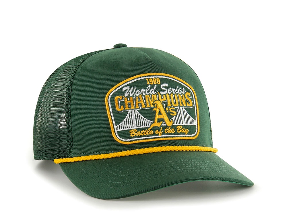 47Brand Oakland Athletics Dark Green World Series Chanpions Patch Edition Trucker Hitch Snapback Casquette