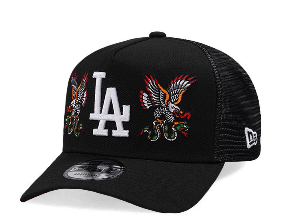 New Era Los Angeles Dodgers Double Eagle Black 9Forty A Frame Trucker Snapback Casquette