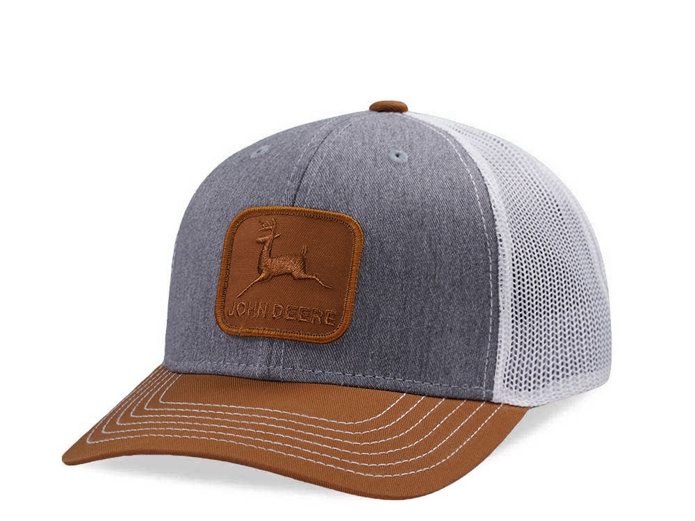 John Deere Patch Gray White Trucker Snapback Casquette