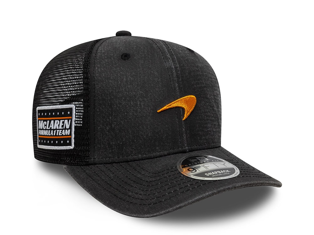 New Era McLaren Racing Black Washed 9Fifty Trucker Snapback Casquette