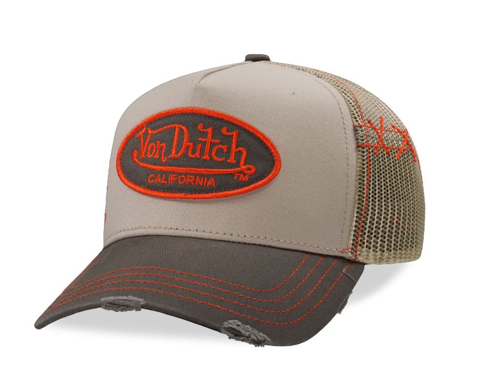 Von Dutch Distressed Oval Patch Beige Trucker Snapback Casquette