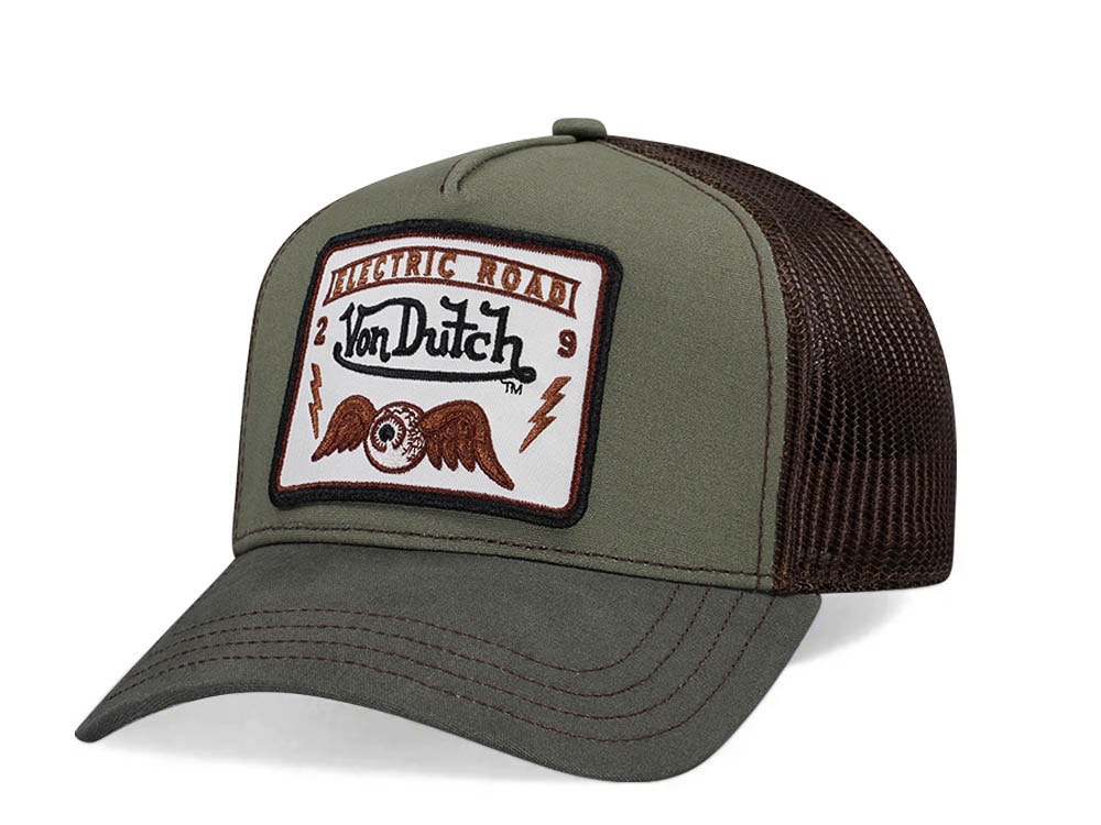 Von Dutch Electric Road Olive Two Tone Edition Trucker A Frame Snapback Casquette