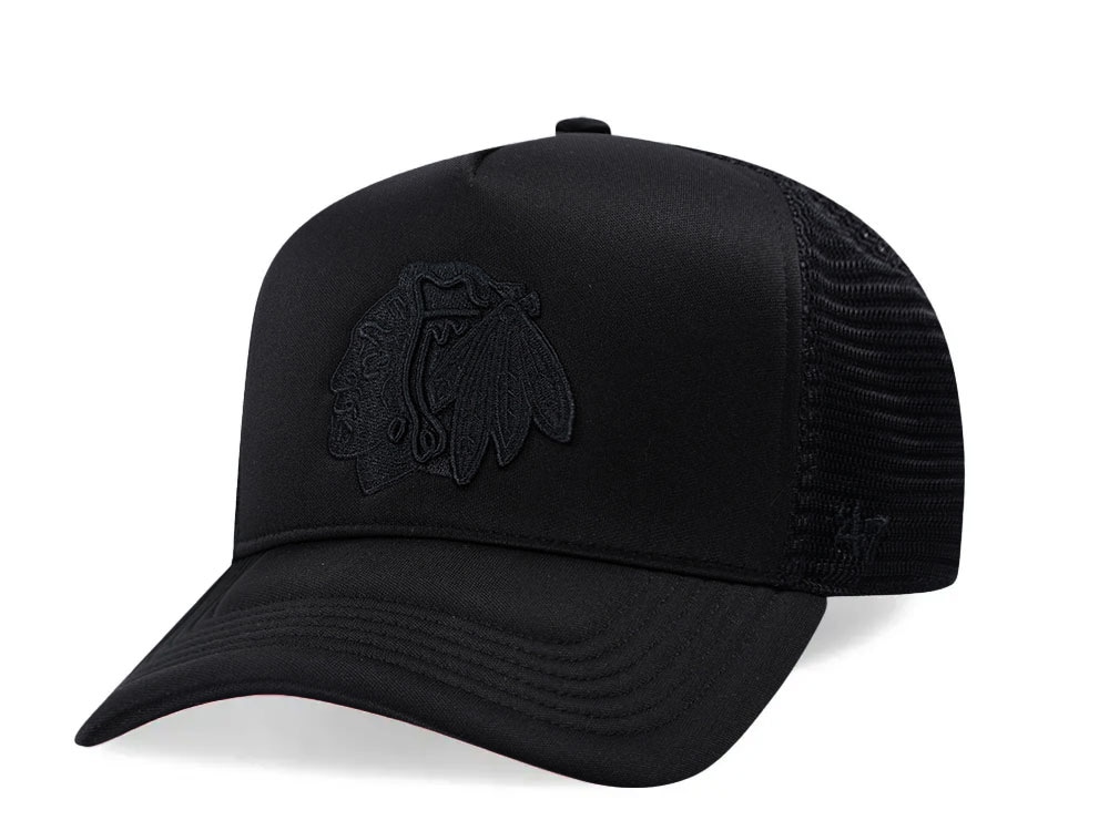 47Brand Chicago Blackhawks Black Tri Tone Foam Offside Trucker Snapback Casquette