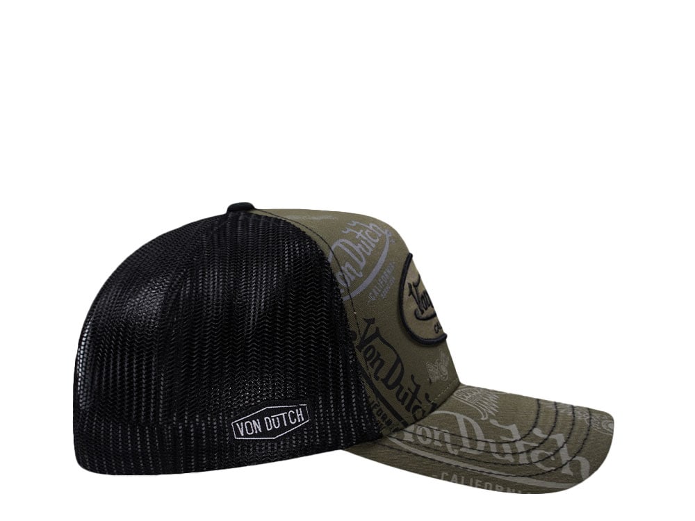 Von Dutch Oval Patch Multilogo Olive  Trucker Snapback Casquette