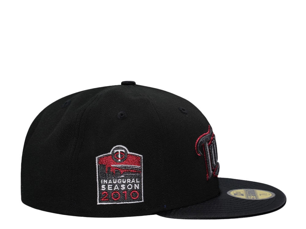 New Era Minnesota Twins Inaugural Season 2000 Shiny Black And Red Satin Brim Edition 59Fifty Fitted Casquette