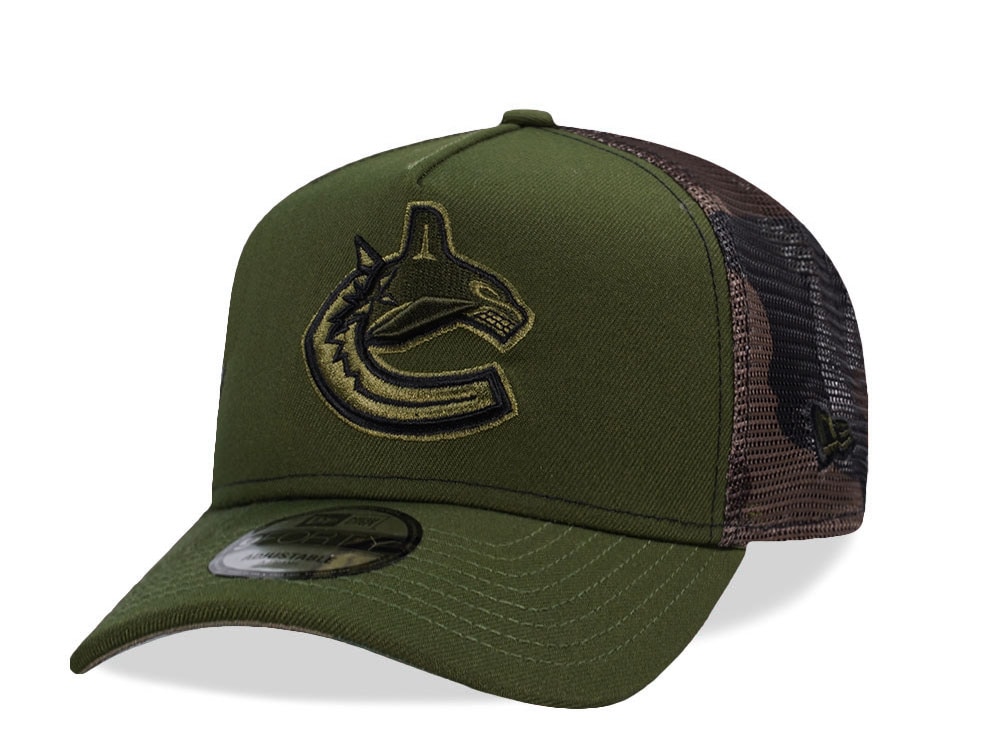 New Era Vancouver Canucks Green Camo Trucker Edition 9Forty A Frame Snapback Casquette