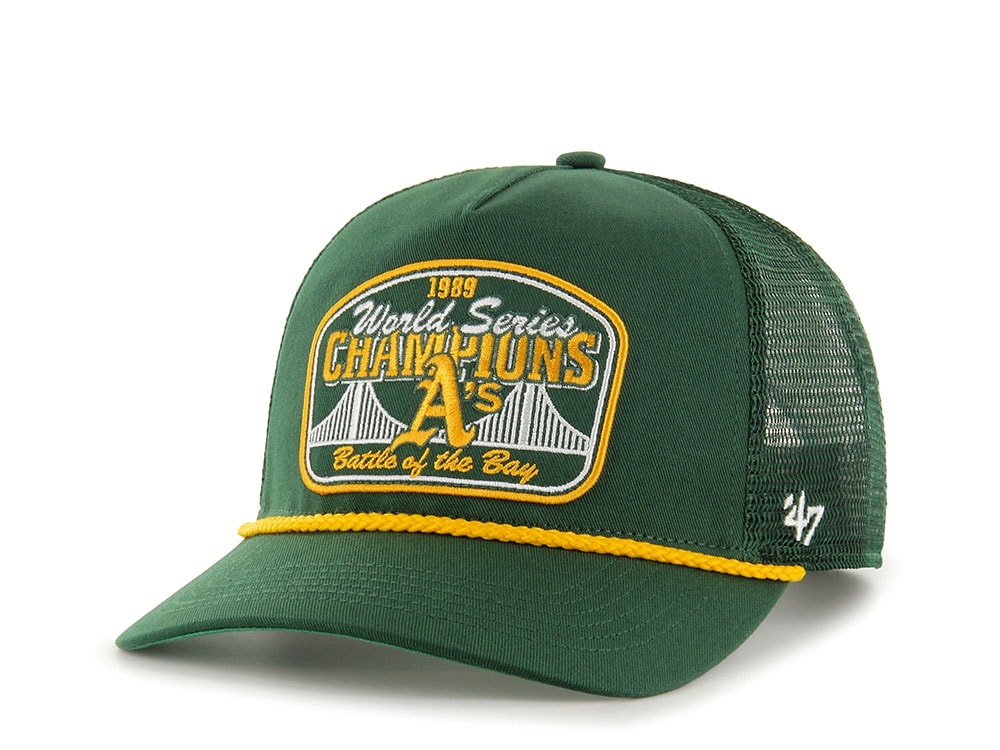 47Brand Oakland Athletics Dark Green World Series Chanpions Patch Edition Trucker Hitch Snapback Casquette