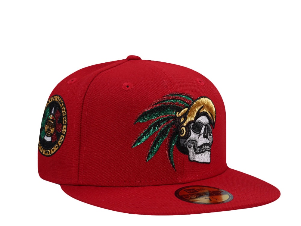 New Era Mexico Aztec Skull Warrior Metallic Red Prime Edition 59Fifty Fitted Casquette