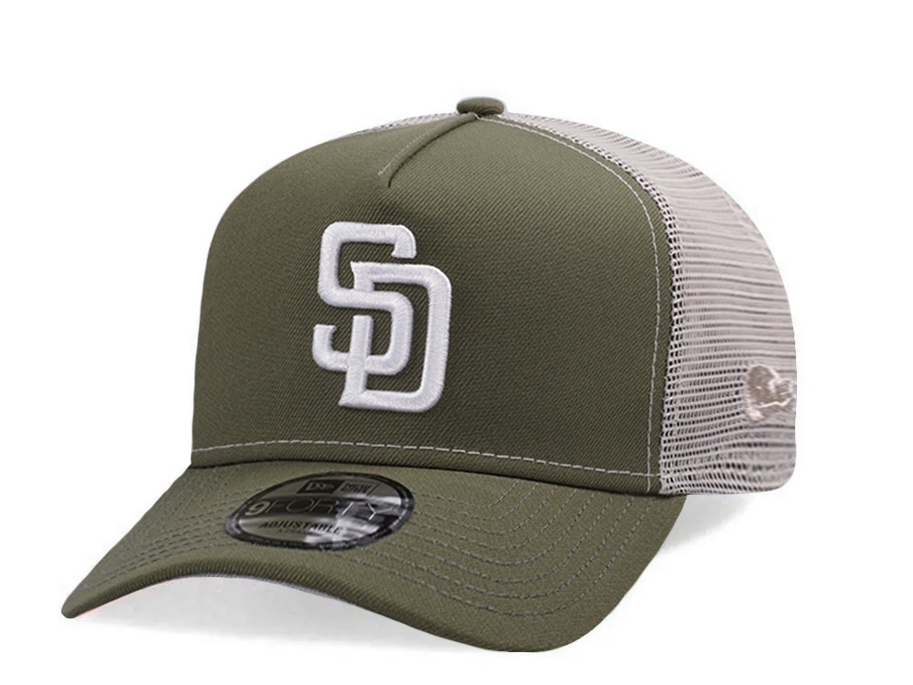 New Era San Diego Padres New Olive Prime Edition 9Forty A Frame Trucker Snapback Casquette