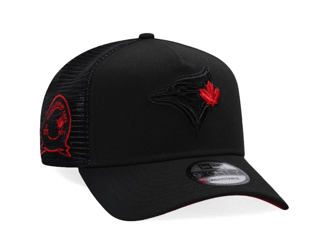 New Era Toronto Blue Jays Black Red 40th Anniversary Trucker 9Forty A Frame Snapback Casquette
