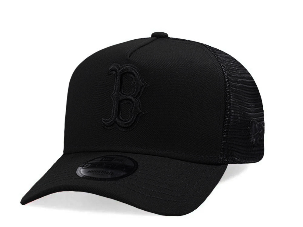 New Era Boston Red Sox Black On Black Edition 9Forty A Frame Trucker Snapback Casquette
