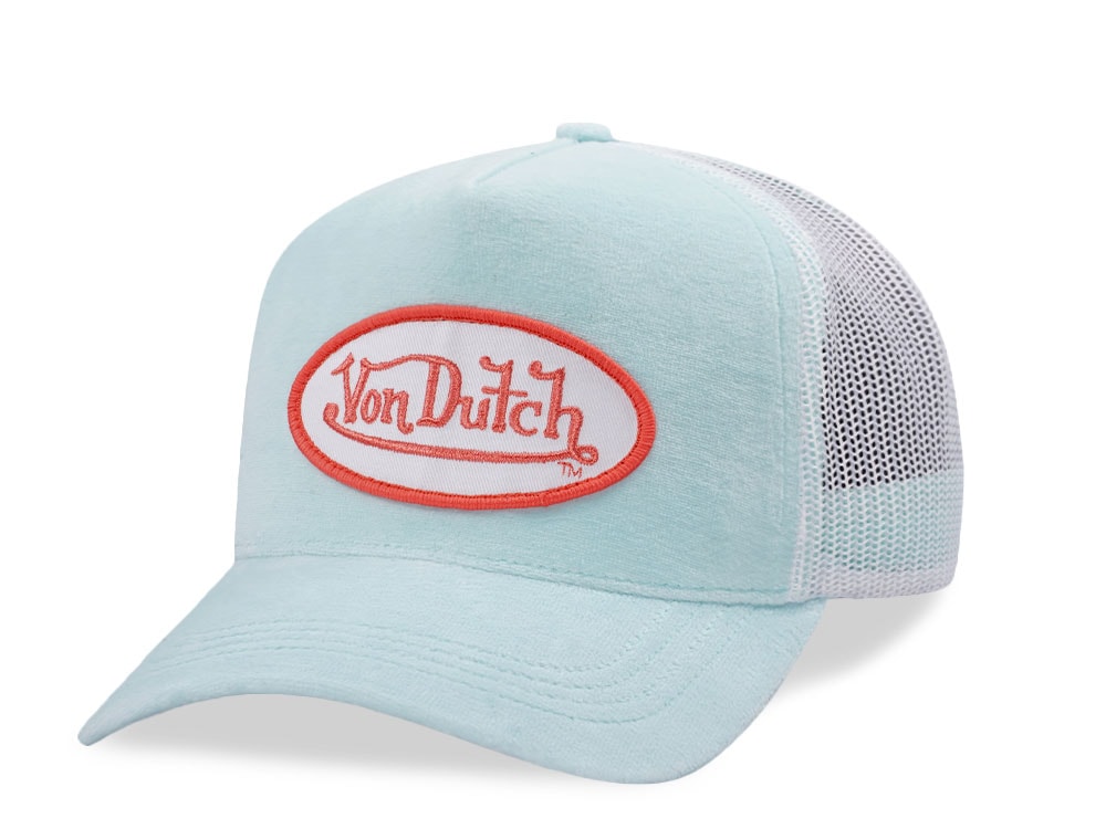 Von Dutch Oval Patch Light Teal Velour Edition Trucker Snapback Casquette