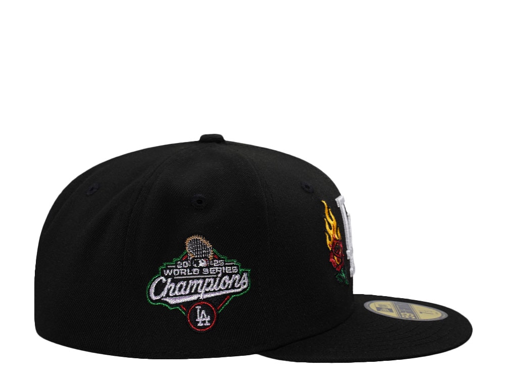 New Era Los Angeles Dodgers World Series 2025 Champions Flame Rose Black Edition 59Fifty Fitted Casquette