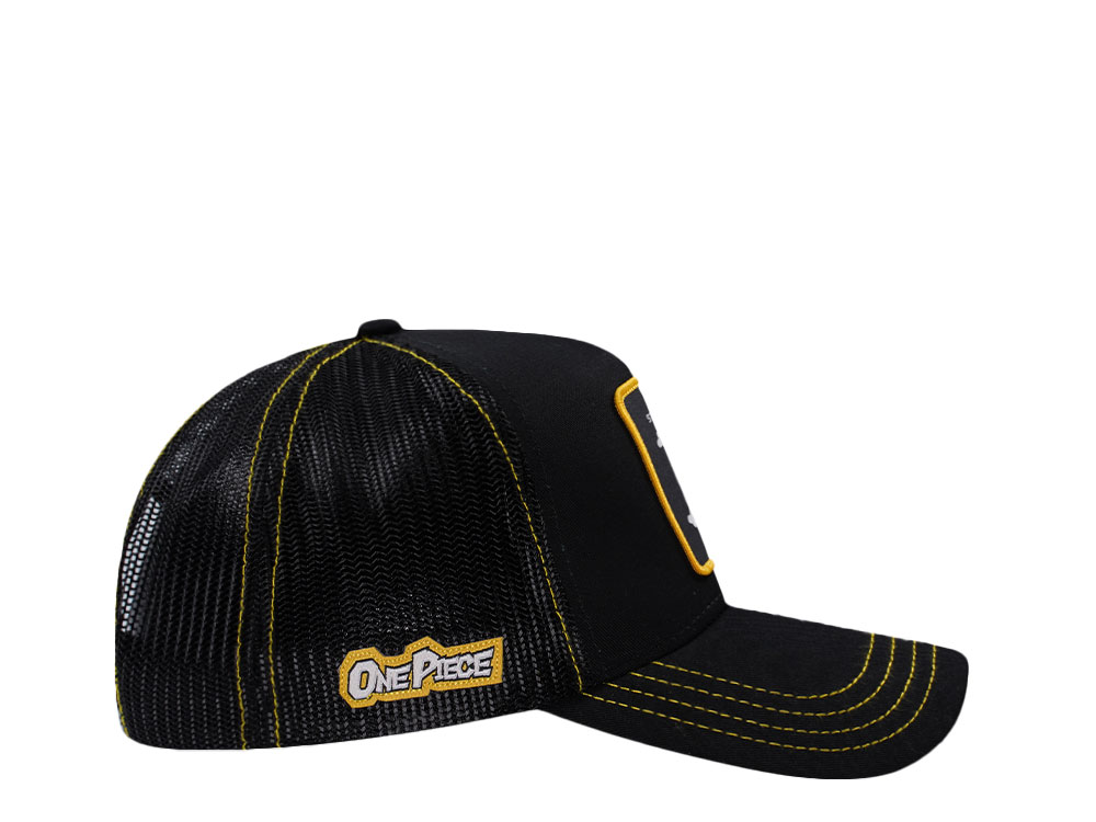 Capslab One Piece Straw Hat Crew Flag Black Trucker Snapback Casquette