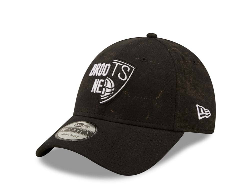 New Era Brooklyn Nets Washed Pack Black Adjustable 9Forty Strapback Casquette