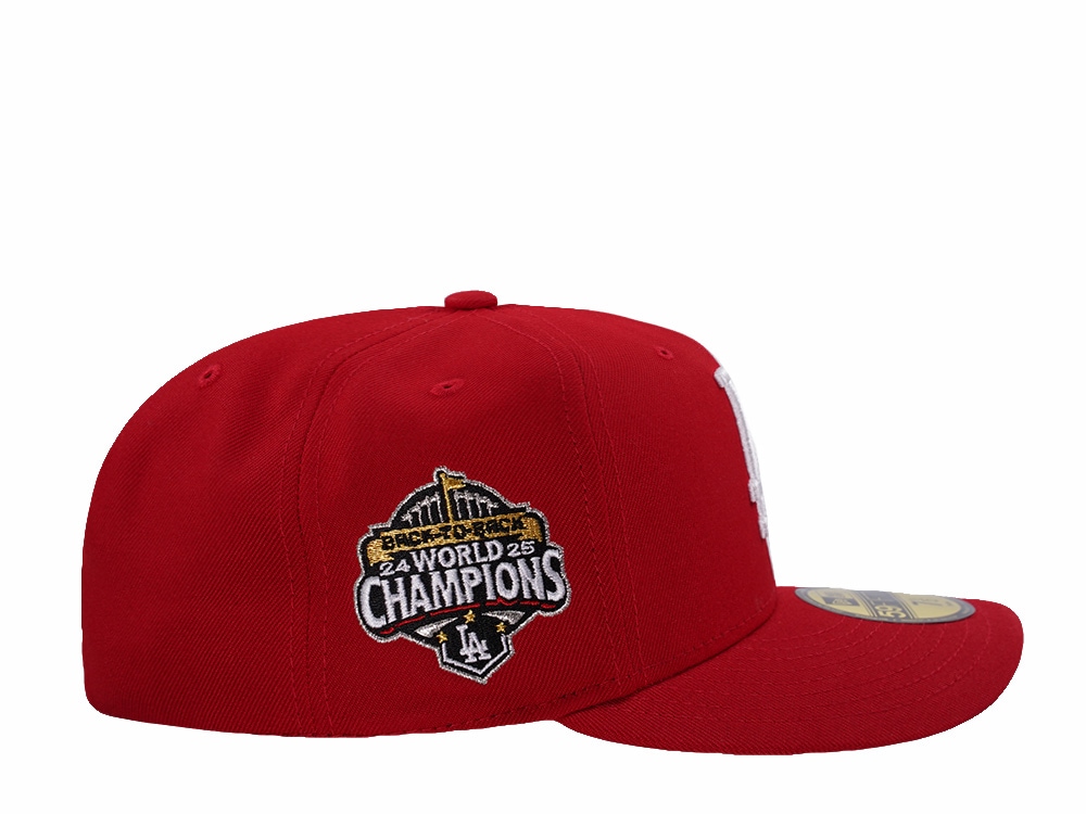 New Era Los Angeles Dodgers World Series 2025 Scarlet Red Prime Edition 59Fifty Pre Curved Fitted Casquette