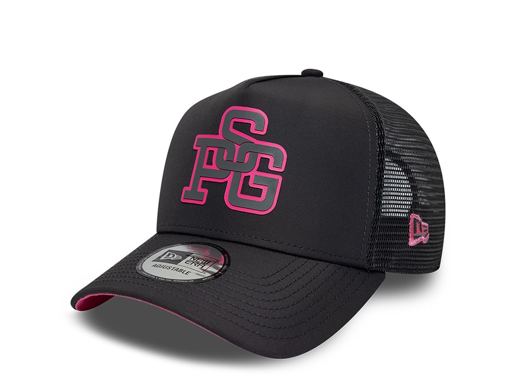 New Era Paris Saint Germain Neon Pink Gray Prime Edition 9Forty A Frame Trucker Snapback Casquette