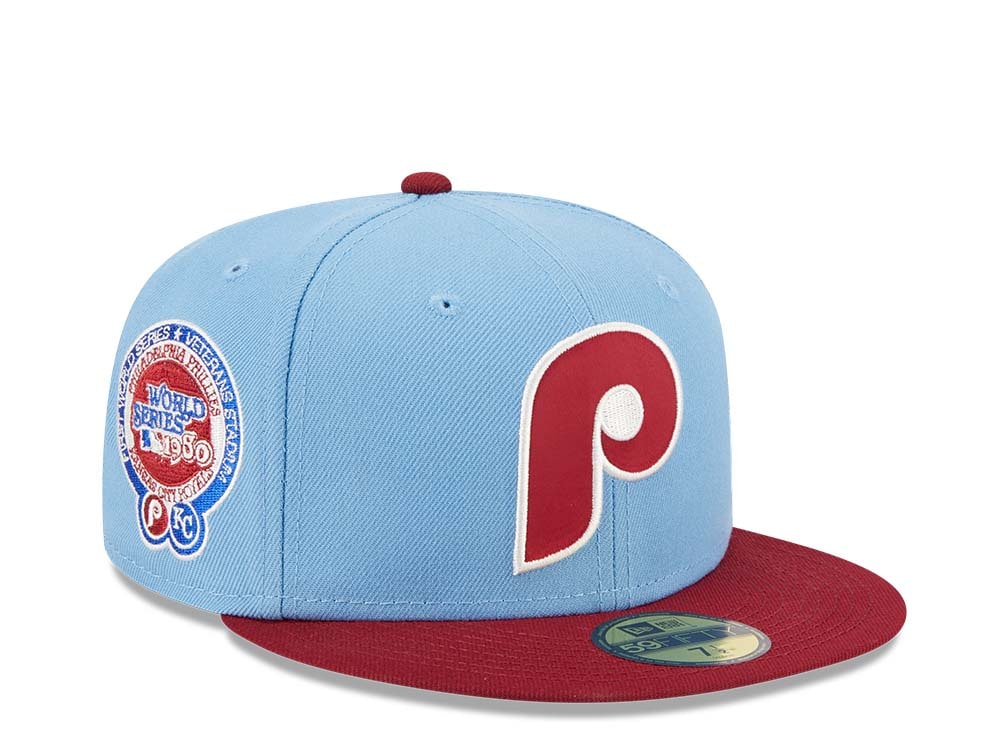 New Era Philadelphia Phillies World Series 1980 Powder Blues Sky Throwback Two Tone Edition 59Fifty Fitted Casquette