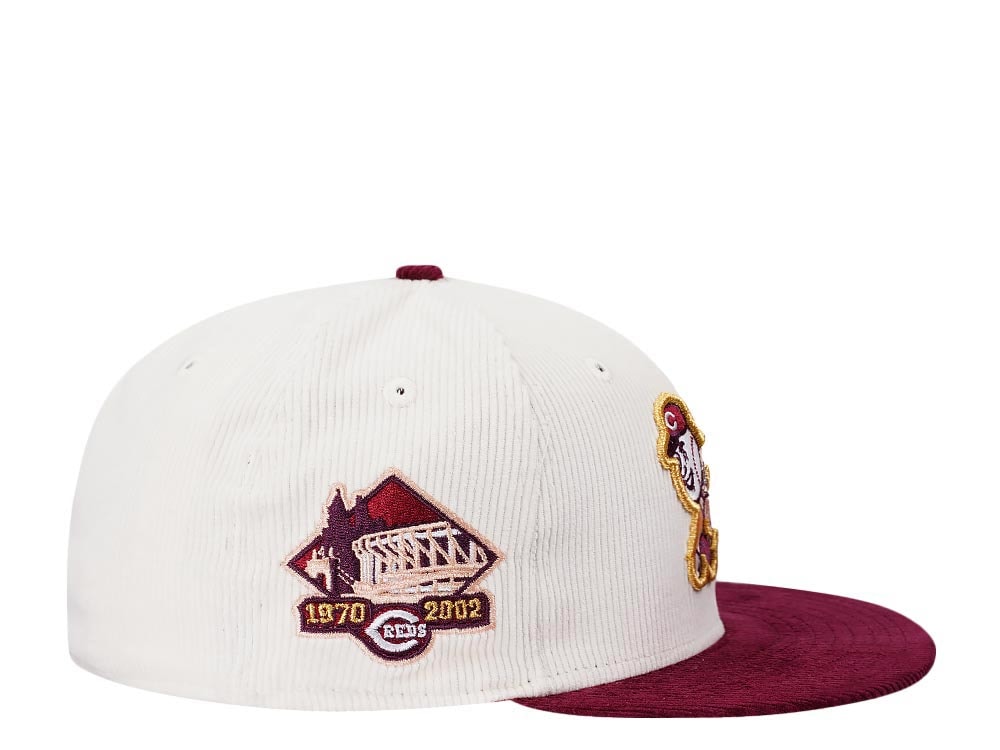 New Era Cincinnati Reds Riverfront Stadium Cream Merlot Two Tone Corduroy Edition 59Fifty Fitted Casquette