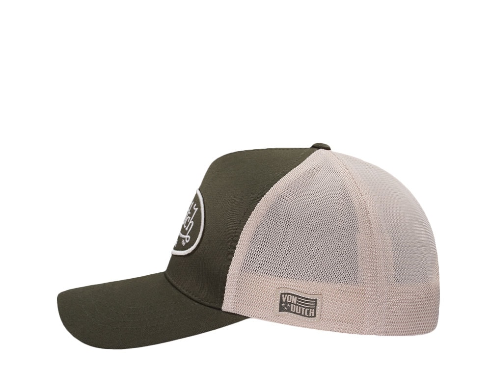 Von Dutch Embroidered Oval Patch Olive Trucker Strapback Casquette