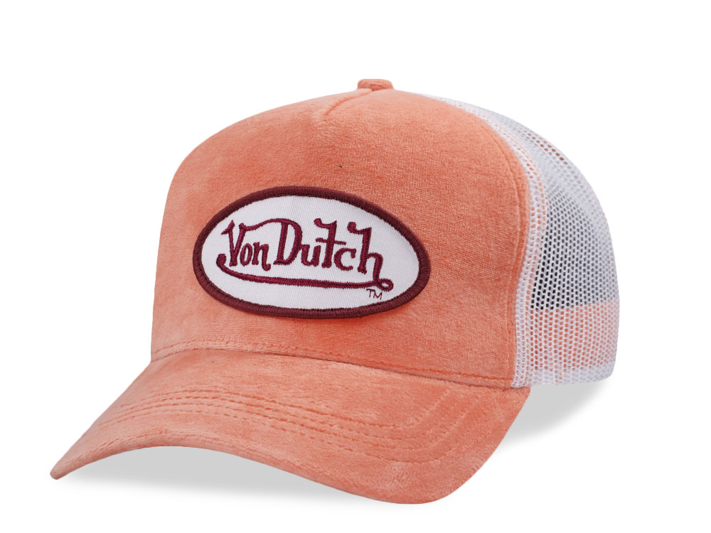 Von Dutch Oval Patch Peach Velour Edition Trucker Snapback Casquette
