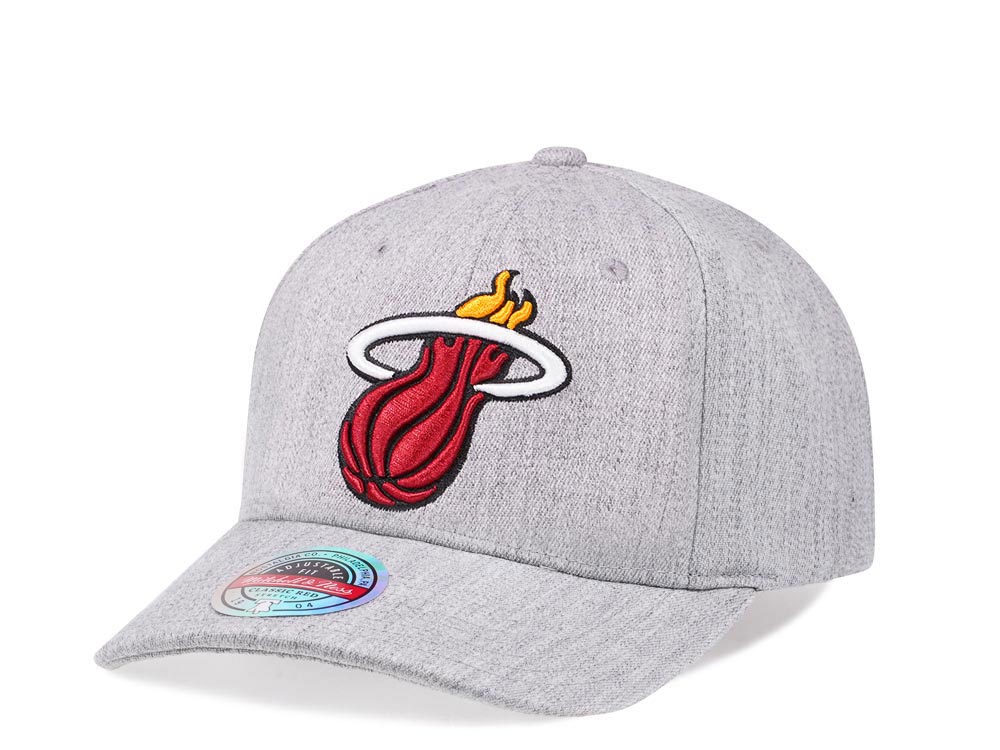 Mitchell & Ness Miami Heat Heather Gray Red Line Solid Flex Snapback Casquette
