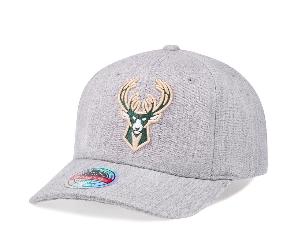 Mitchell & Ness Milwaukee Bucks Heather Gray Red Line Solid Flex Snapback Casquette
