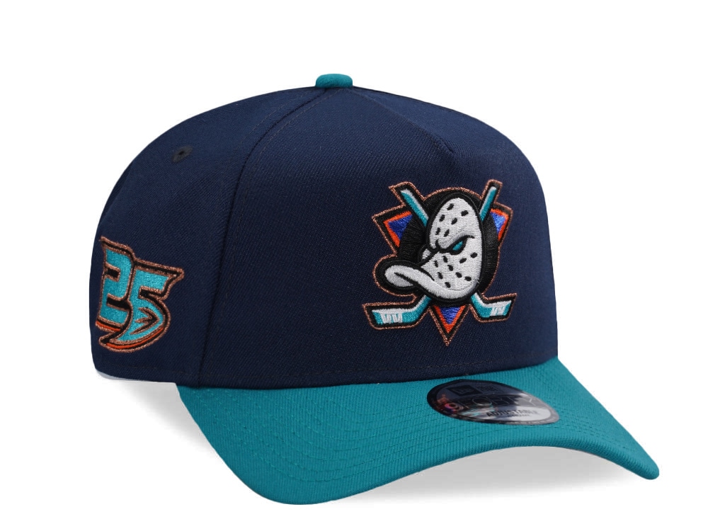 New Era Anaheim Ducks 25th Anniversary Ocean Blue Two Tone Edition 9Forty A Frame Snapback Casquette