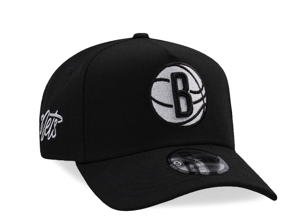 New Era Brooklyn Nets Script Black Prime Edition 9Forty A Frame Snapback Casquette