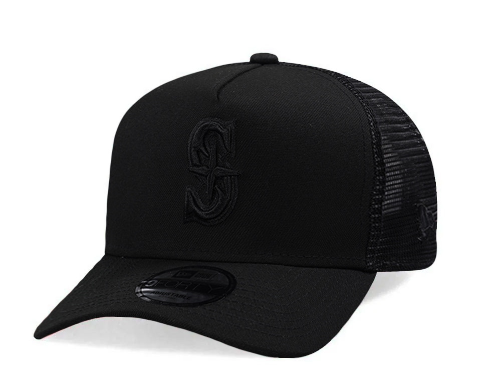 New Era Seattle Mariners Black On Black Edition 9Forty A Frame Trucker Snapback Casquette