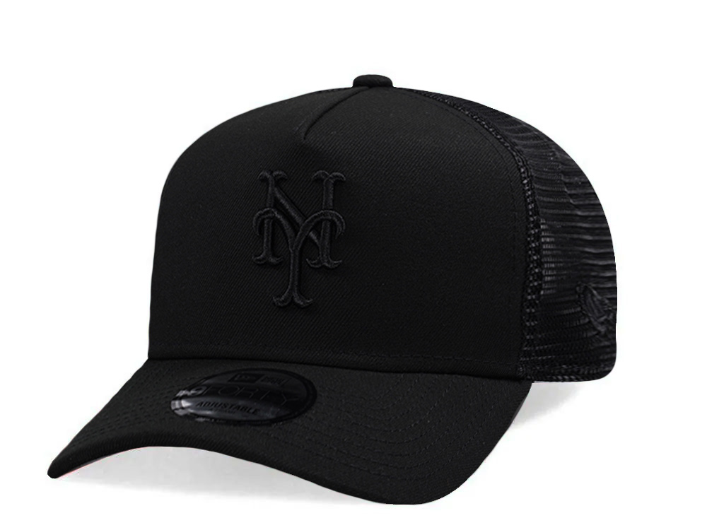 New Era New York Mets Black On Black Edition 9Forty A Frame Trucker Snapback Casquette