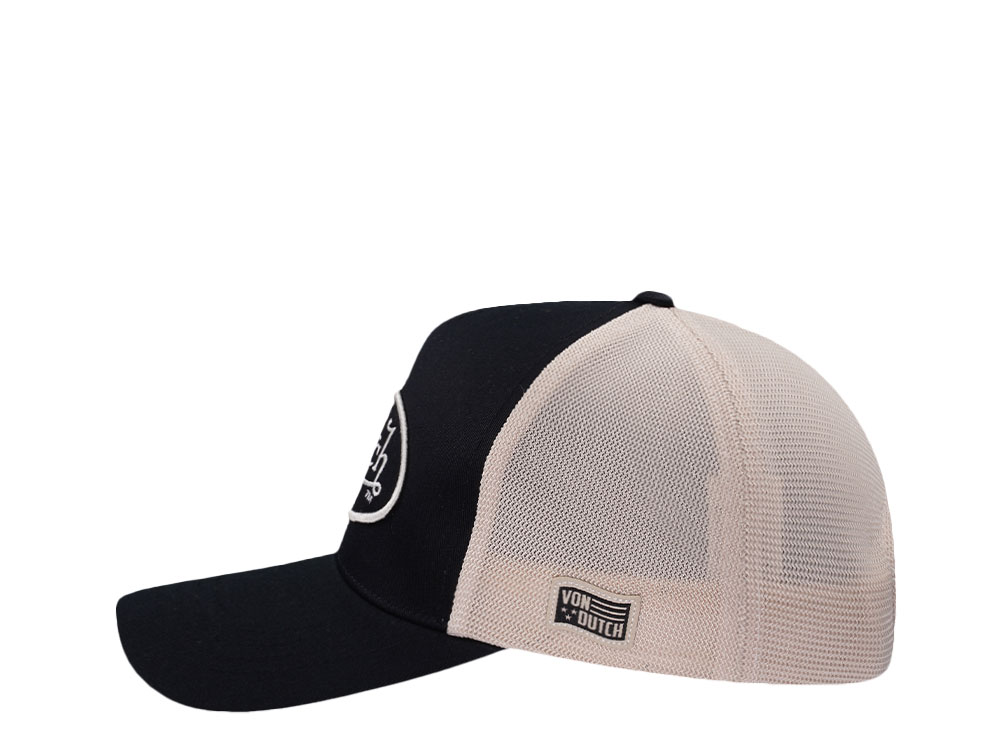 Von Dutch Embroidered Oval Patch Black Trucker Strapback Casquette