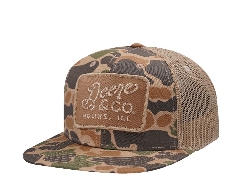 John Deere Square Patch Camo Khaki Trucker Snapback Casquette