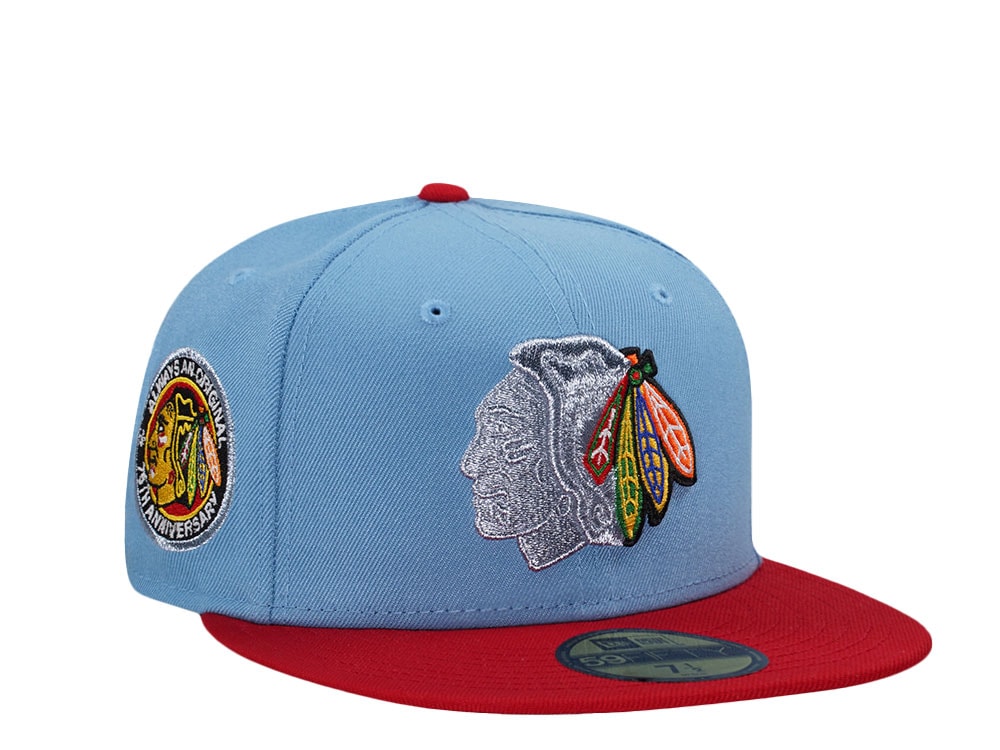 New Era Chicago Blackhawks 75th Anniversary Sky Blue Two Tone Edition 59Fifty Fitted Casquette