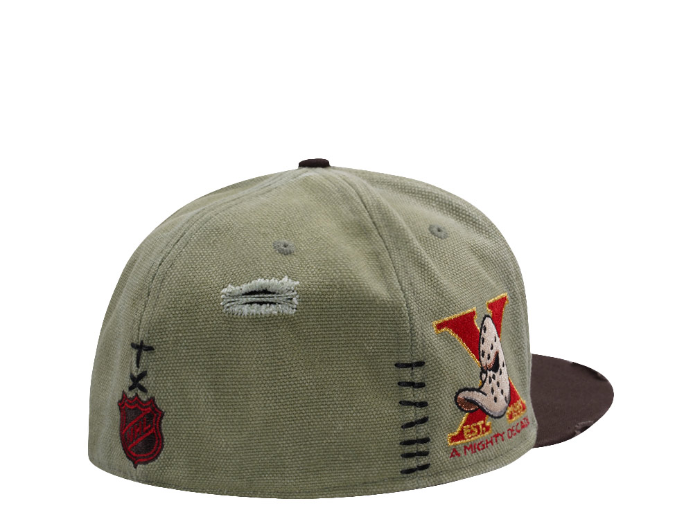 New Era Anaheim Ducks 10th Anniversary Washed Canvas Rifle Green Two Tone Horror Edition 59Fifty Fitted Casquette