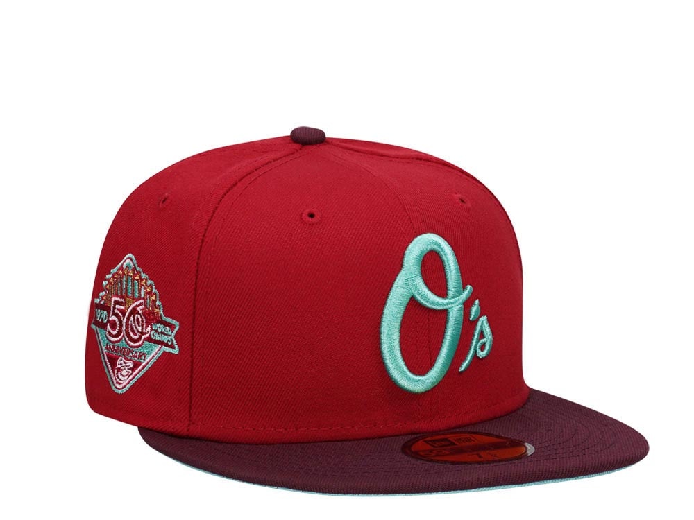 New Era Baltimore Orioles 50th Anniversary Mint Merlot Two Tone Edition 59Fifty Fitted Casquette
