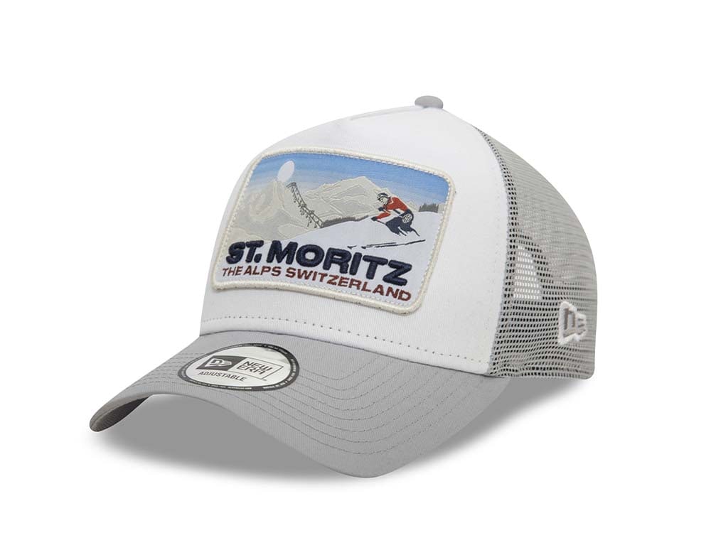 New Era Ski Patch St. Mortiz Edition White 9Forty A Frame Trucker Snapback Casquette