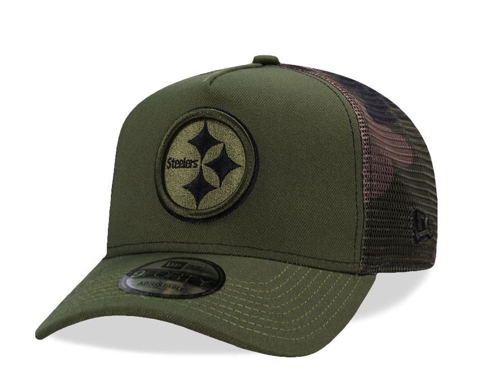 New Era Pittsburgh Steelers Green Camo Trucker Edition 9Forty A Frame Snapback Casquette