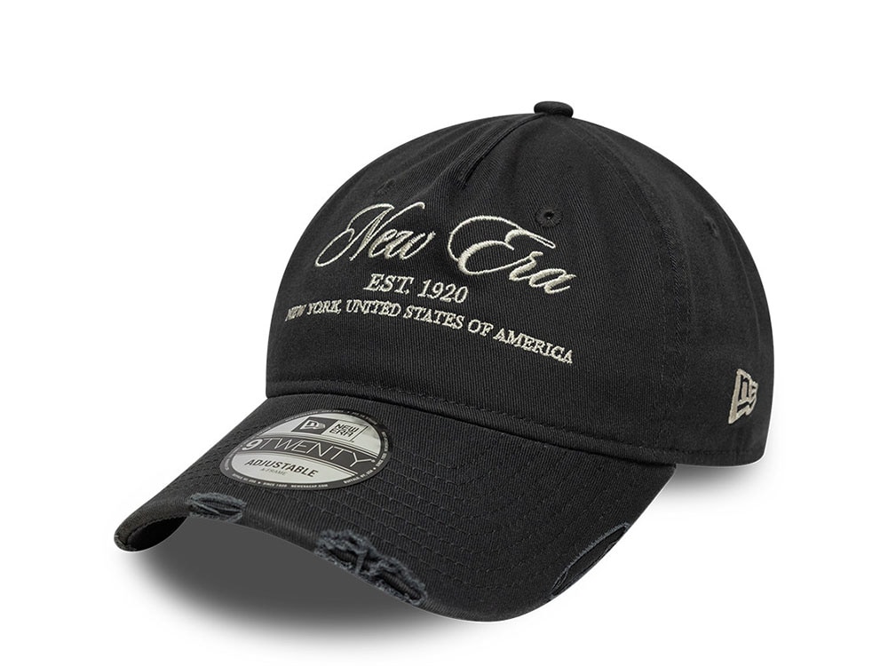New Era Washed Distressed Black 9Twenty A Frame Strapback Casquette