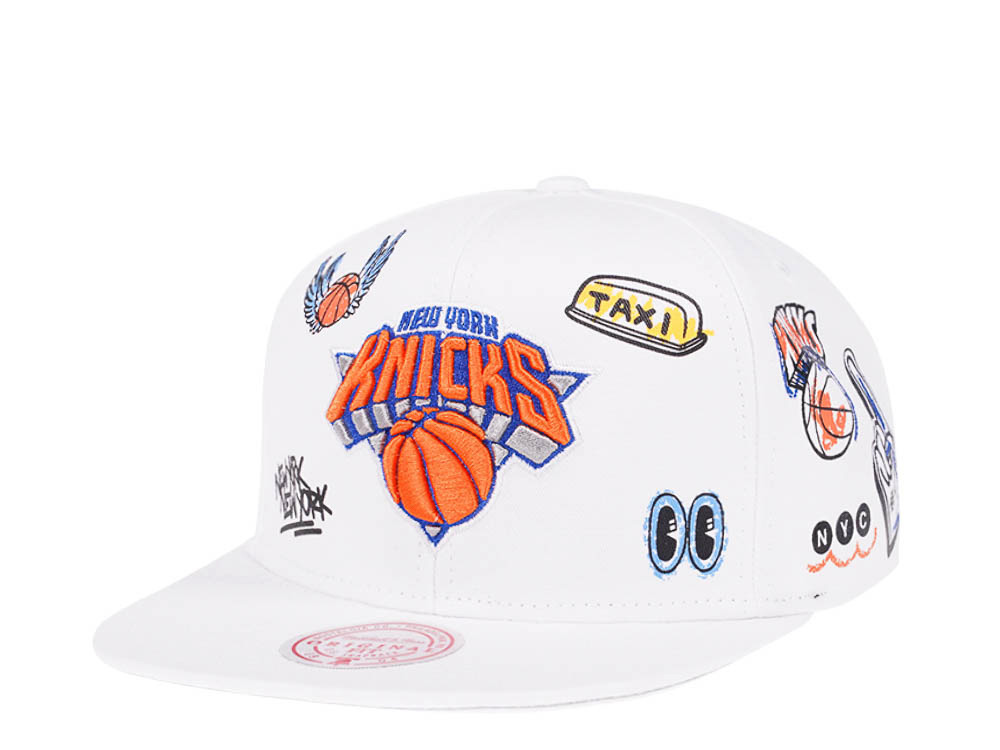 Mitchell & Ness New York Knicks White Hand Drawn Snapback Casquette