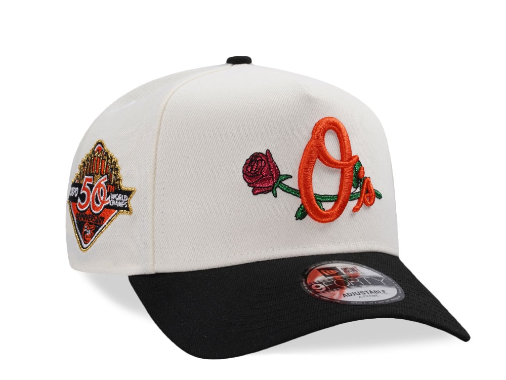 New Era Baltimore Orioles 50th Anniversary Rose Chrome Two Tone Edition 9Forty A Frame Snapback Casquette