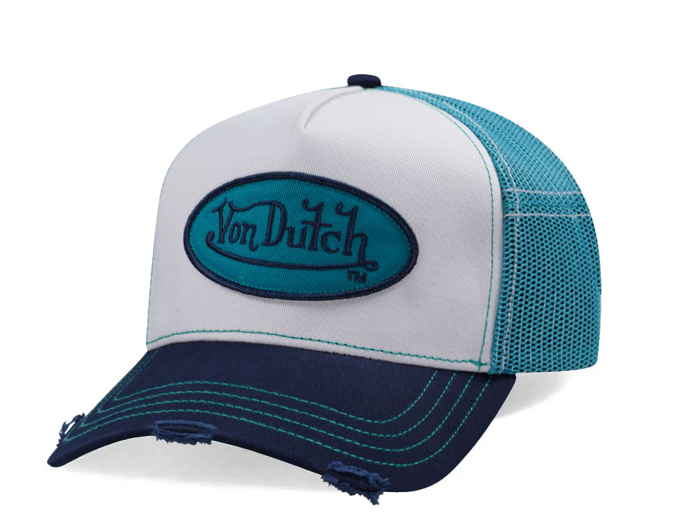 Von Dutch Oval Patch Beige Blue Trucker Snapback Casquette