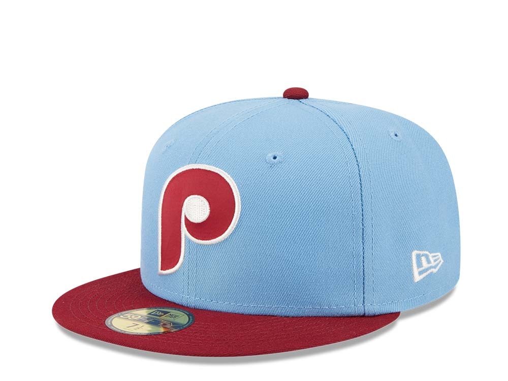 New Era Philadelphia Phillies World Series 1980 Powder Blues Sky Throwback Two Tone Edition 59Fifty Fitted Casquette