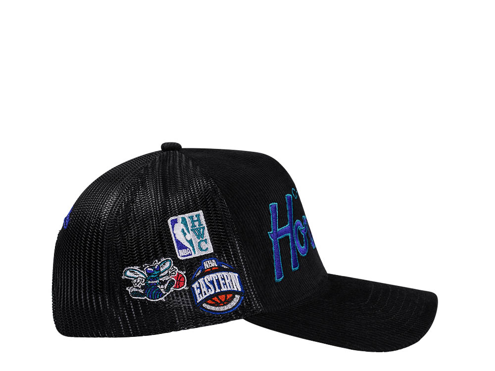 Mitchell & Ness Charlotte Hornets Times up Black Cord Hardwood Classic Trucker Snapback Casquette