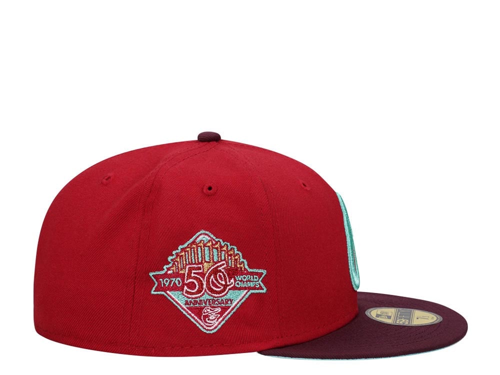 New Era Baltimore Orioles 50th Anniversary Mint Merlot Two Tone Edition 59Fifty Fitted Casquette