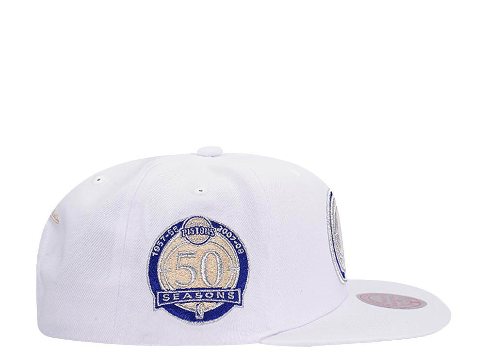 Mitchell & Ness Detroit Pistons 50th Anniversary Winter White Hardwood Classic Snapback Casquette
