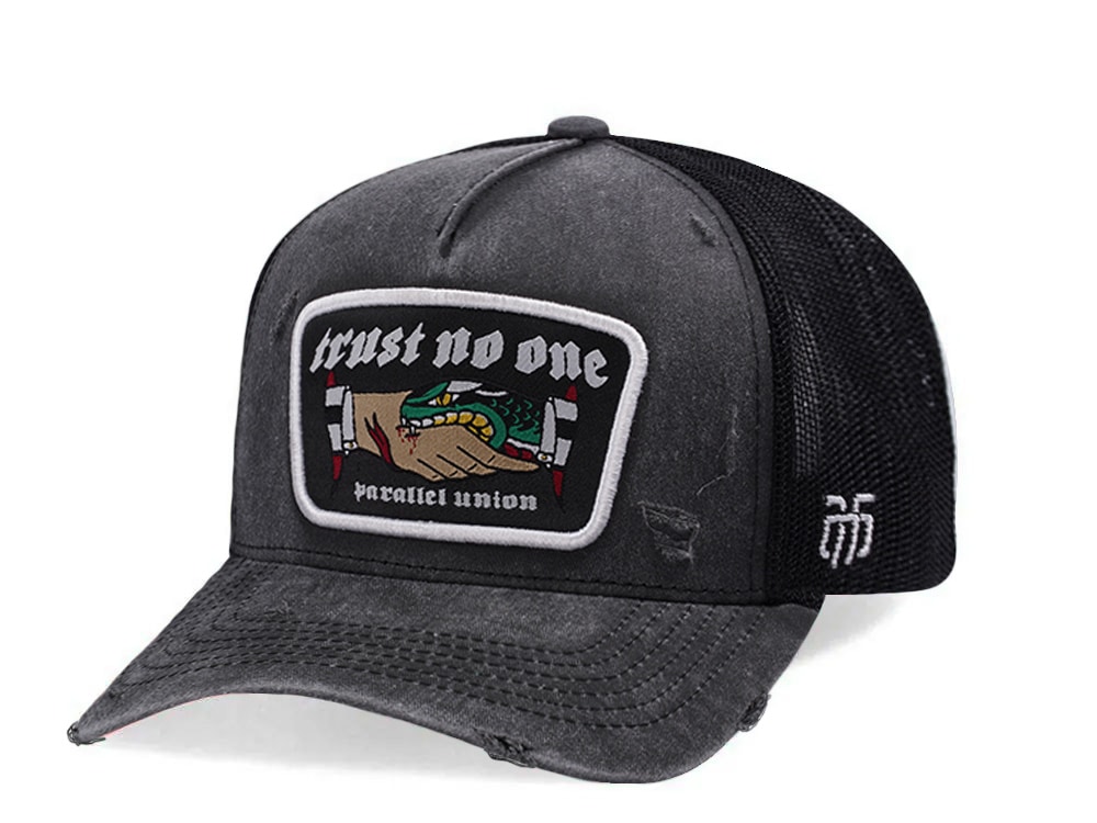 Parallel Union Trust No One Patch Faded Black Distressed Edition Trucker Snapback Casquette
