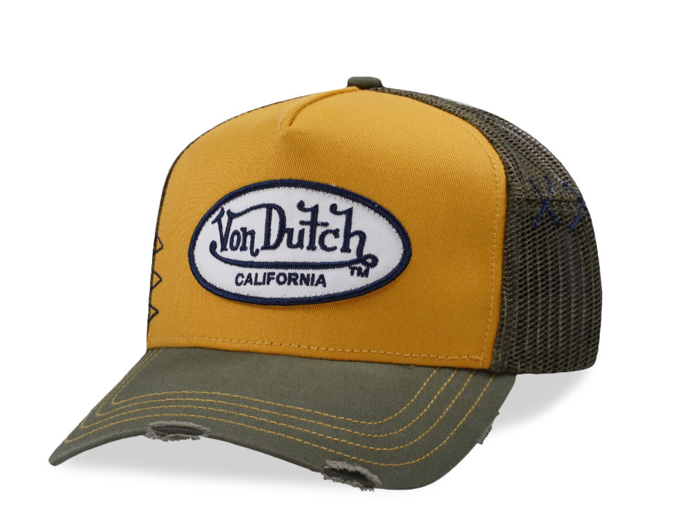 Von Dutch Distressed Oval Patch Yellow Trucker Snapback Casquette