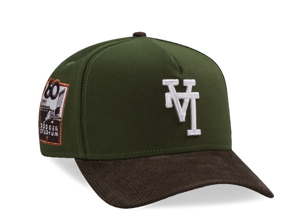 New Era Los Angeles Dodgers Dodger Stadium 60th Anniversary Rifle Green Walnut Corduroy Two Tone Edition 9Forty A Frame Snapback Casquette