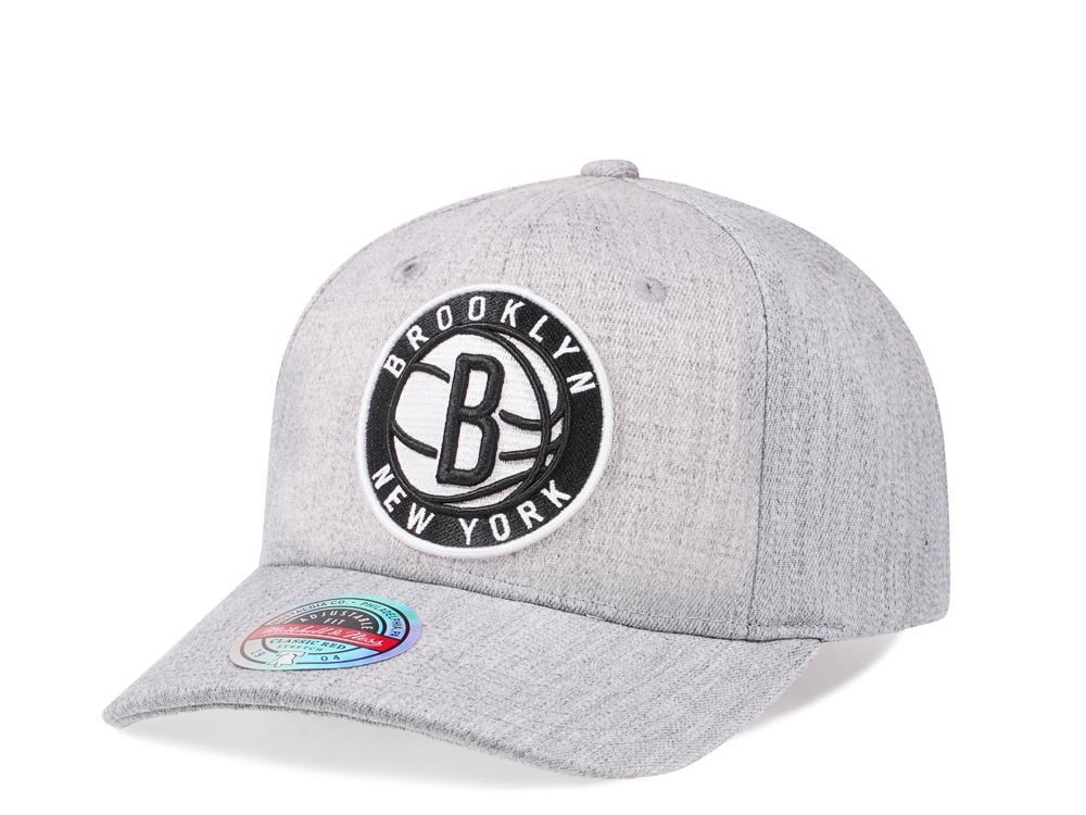 Mitchell & Ness Brooklyn Nets Heather Gray Red Line Solid Flex Snapback Casquette